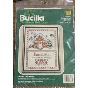 Vintage Bucilla Counted Cross Stitch Christmas Sampler Warm The Heart New 48647